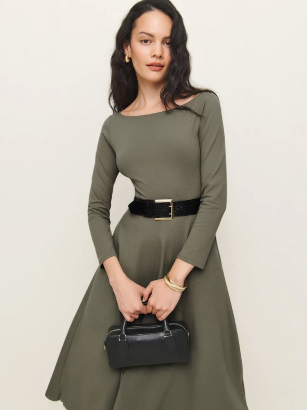 Reformation Wiley Knit Dress Khaki - Size S